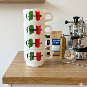 Vtg Arcopal France Maxwell House Milk Glass Cappuccino Cups, Set of 4, Stackable